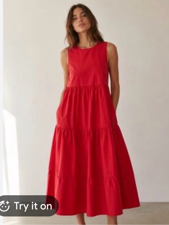 Madewell Dresses & Skirts - Madewell Sleeveless Red Tiered Midi Dress with Pockets